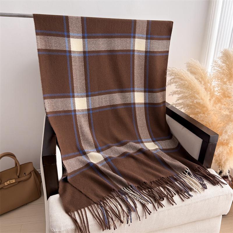 New Winter Women Plaid Cashmere Scarf Warm Pashmina Neckerchief Lady Shawls And Wraps Casual Lattice Tassel Scarves Muffler