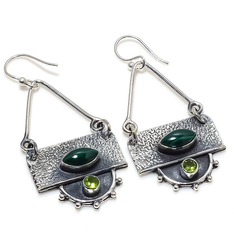 

Malachite,Peridot Gemstone Handmade 925 Silver Jewelry Earring 2.17 JCE481-61