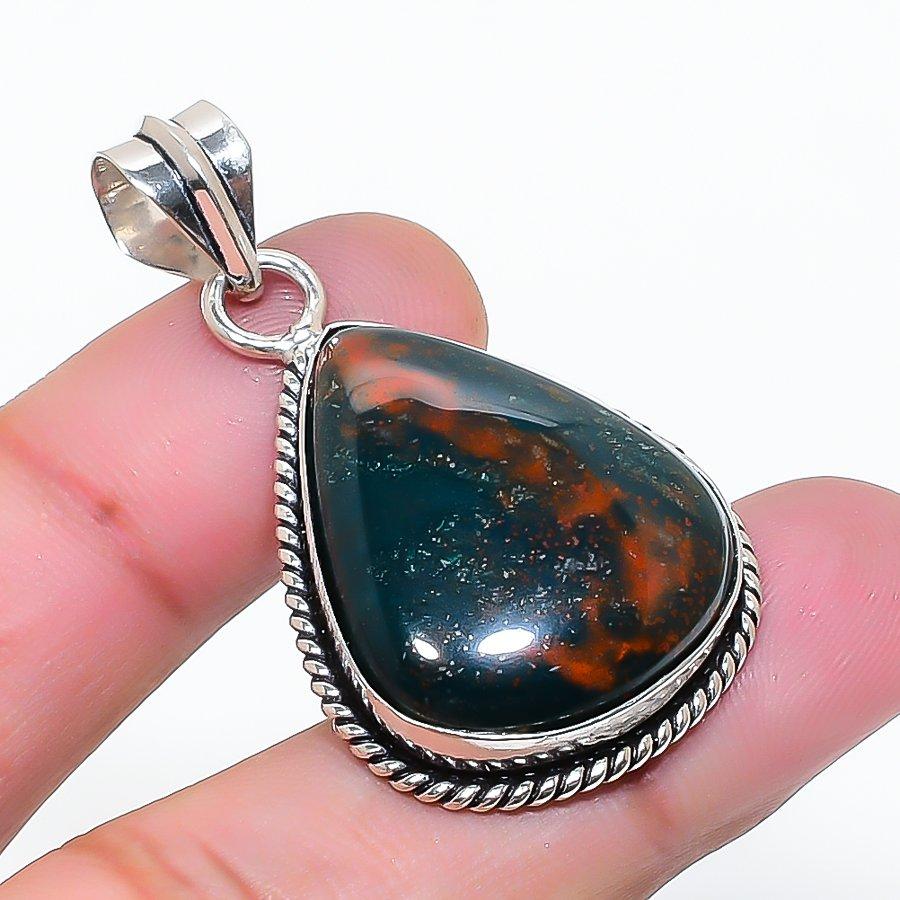 Natural Bloodstone Gemstone Handmade 925 Sterling Silver Pendant 1.65  AP-15572