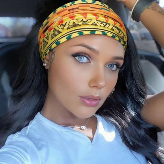 Women Wide Boho Print Headband Yoga Workout Knotted Stretch Sports Hairband Vintage Ethnic African Head Wrap