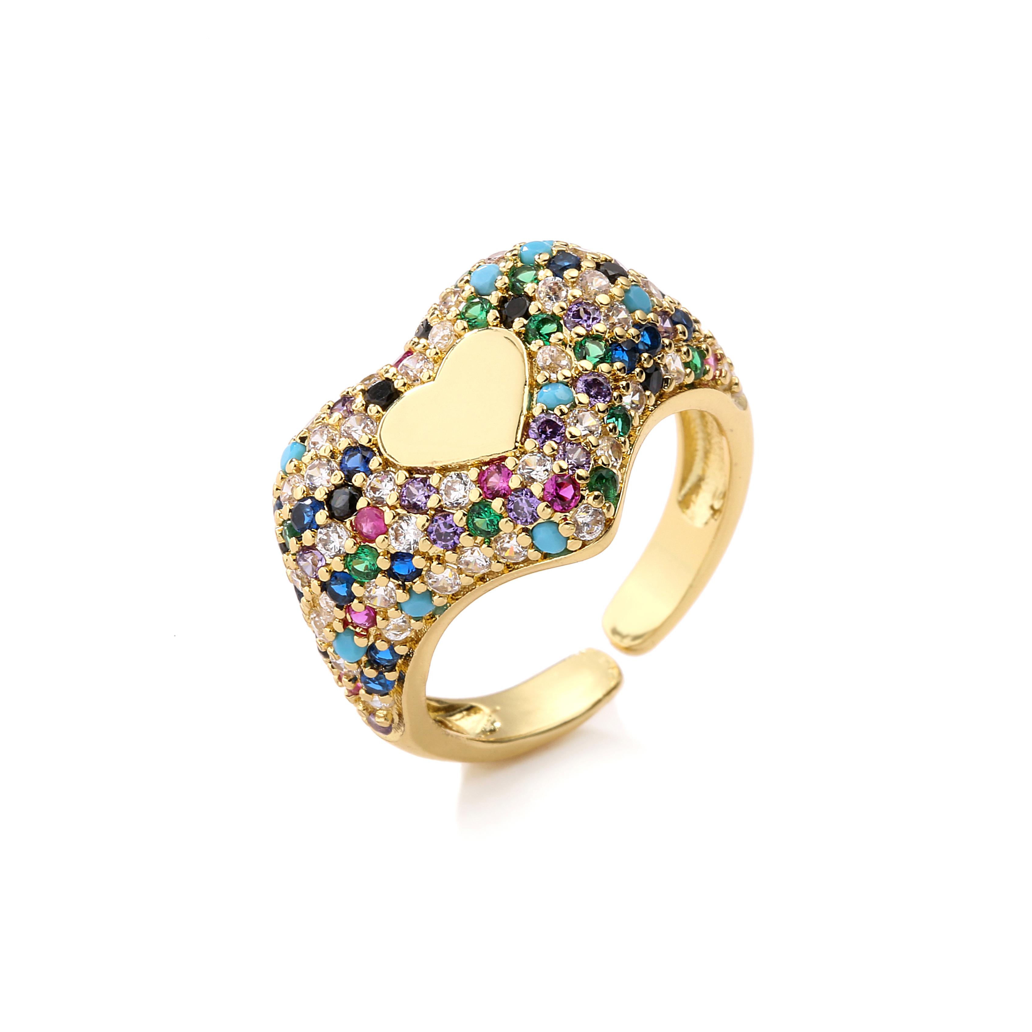 

18K Gold Plated Brass Love Heart Finger Ring,Adjustable Cubic Zirconia Wedding Party Ring Gift,Fashion Ring for Women Wholesale resizable