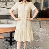 ZANZEA Women Elegant Casual Turn Down Collar Short Sleeve Loose Stripe Dress