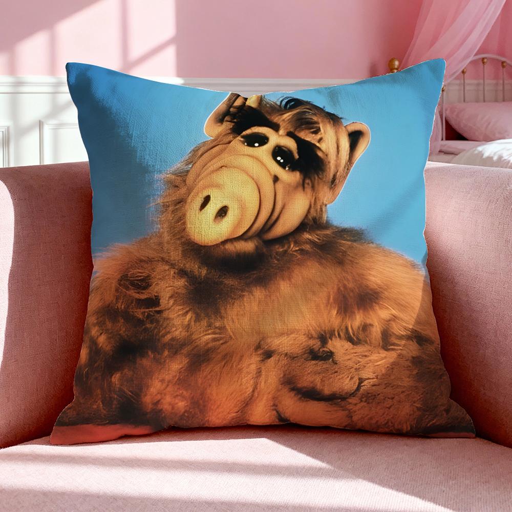 Cartoon A-Alf Cushion Cover Breathable Linen Pillowcase Summer Odorless Eco-Friendly Invisible Zipper Washable