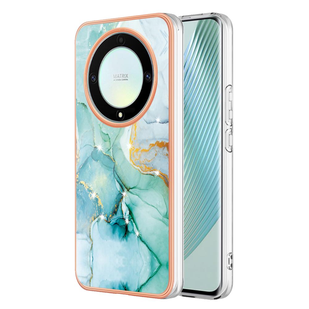 

For Honor X9a 5G/Magic5 Lite 5G/X40 5G TPU Case with IMD Marble Pattern Electroplated Back Cover Green 003