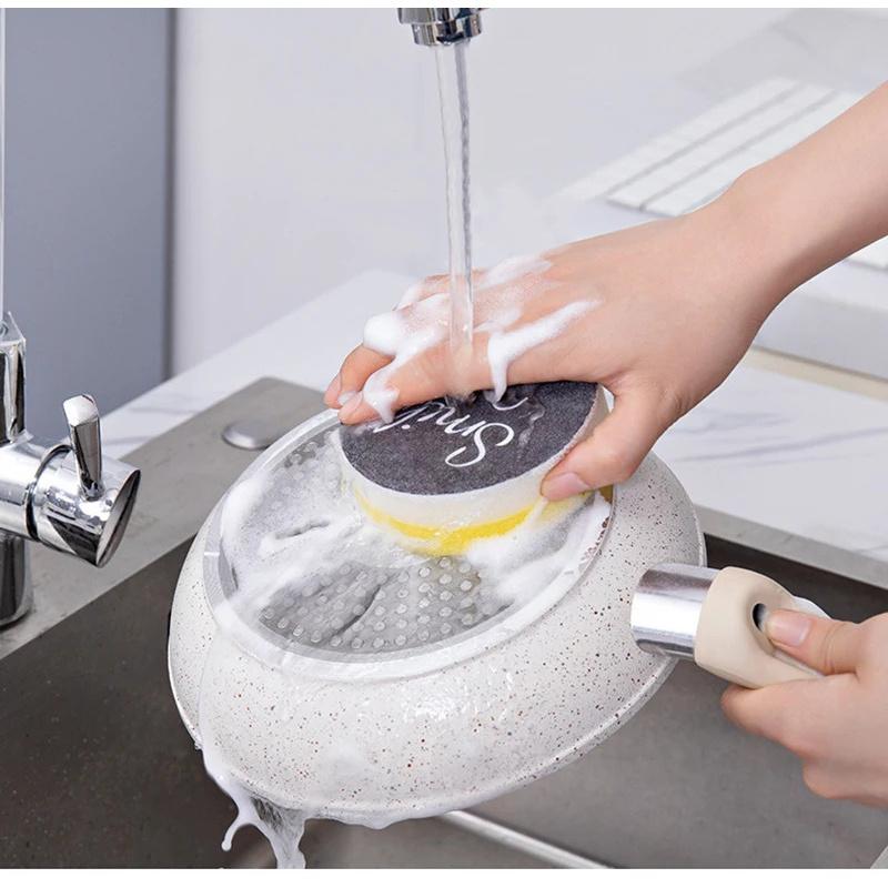 4-częściowa kreskówkowa gąbka do mycia naczyń z uśmiechniętą buziąkuchenna dwustronna myjąca gospodarstwodomowe czyszczenie garnków i misek oraz czyszczenie blatu