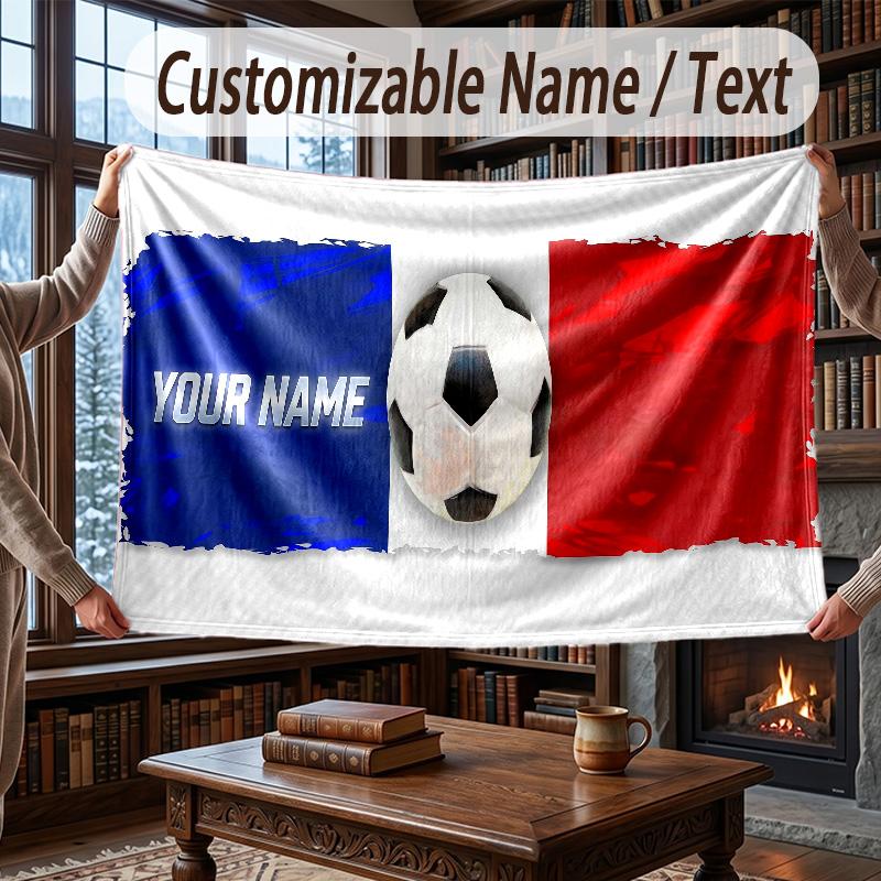 Custom Name Flannel Throw Blanket France National Football Team Pattern Warm Home Decoration