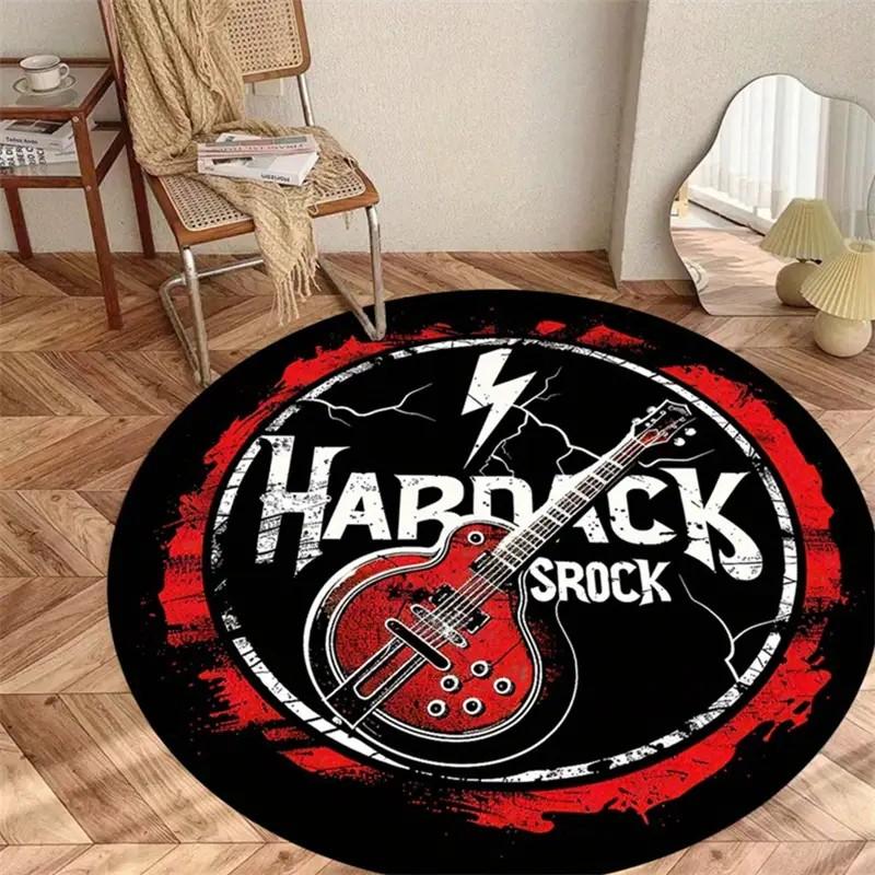 

Hard Rock Lightning Guitar Round Rug Non-Slip Carpet Washable Office & Bedroom Decor Gift for Music Lovers, Bedroom Accent Rug 60cm