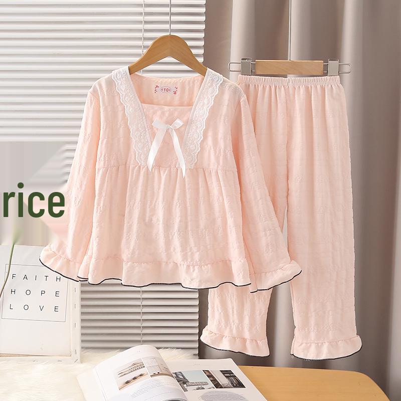 Southeast Asia Girls' Long Sleeve Cotton Pajama Set