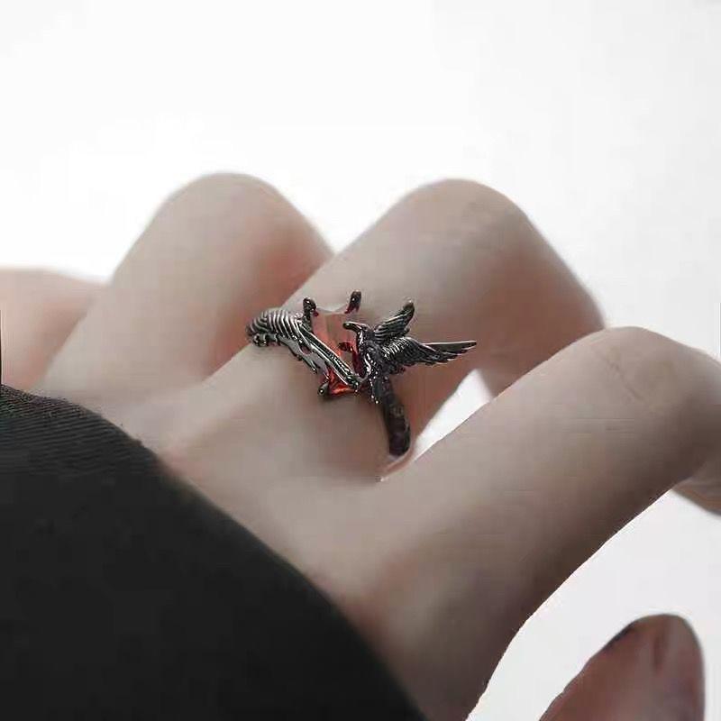 Original Design Dark Raven Ring Sweet Cool Wind High Sense Niche Index Finger Ring Love and Deep Space Qin Che Ring Girl