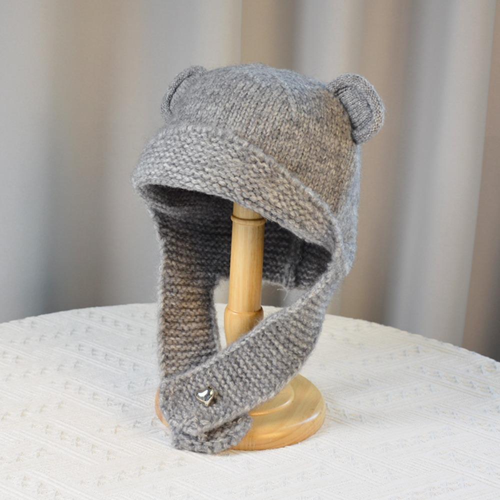 

Windproof Women Scarf Winter Hat Solid Color Warm Knit Cap Cute Knitted Balaclava Hat Female серый