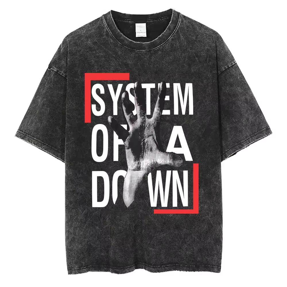 T-shirt System of A Down Toxicity Vintage Lavato T-shirt Grafica Scheletro Uomo Donna Rock Oversize Alternative