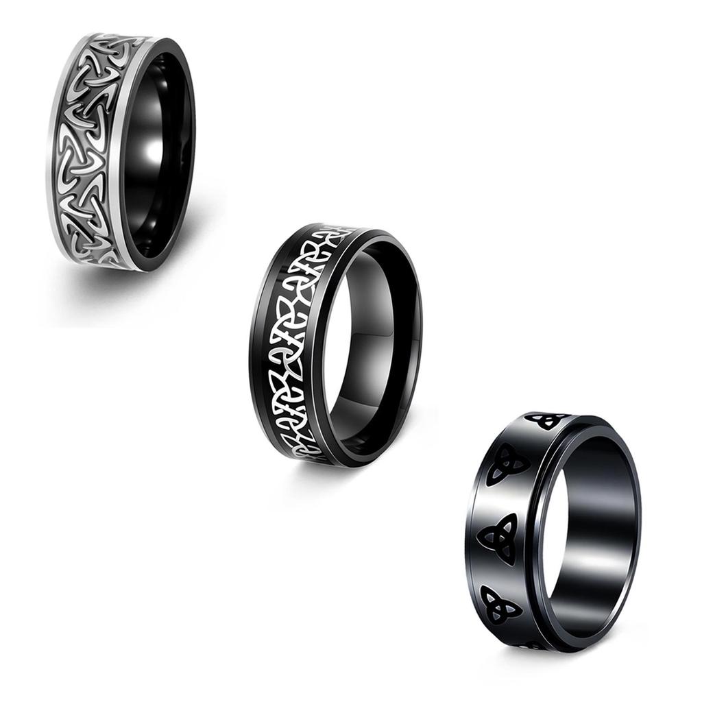 Viking Rune Men's Titanium Steel Ring with Celtic Trinity Knot and Rotatable Design