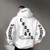 Staggered Letters Back Sleeves Same Print Hooded Sweater Loose Shoulder Men and Women Same High Street