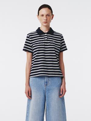 KIJUN Stripe Cotton Polo Shirt Navy