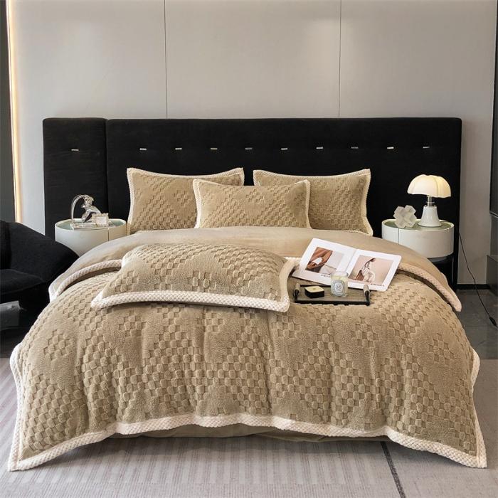 

high gram weight new jacquard tafu fleece quilt cover blanket big bag, wide edge four-piece set 1.8x2.2mBedblank 1pc коричневий