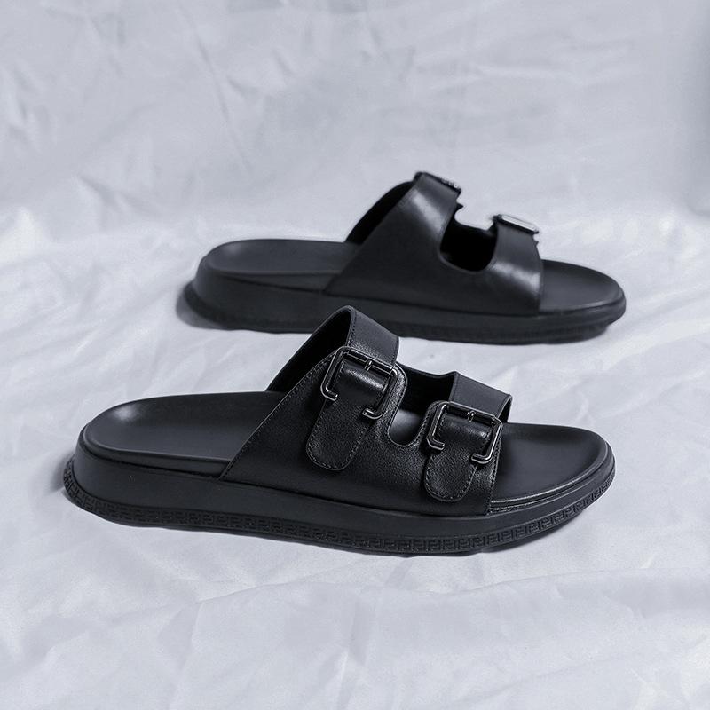 Men's Slippers 2024 Summer New Beach Shoes Black Genuine Leather Sandals Men Shoe Sandalias Hombre Slipper Slippers for Men