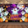 Happy Halloween Backdrop Neon Pumpkin Bat Skull Cemetery Photography Background Halloween Party Photo Booth Decor Banner Gift505