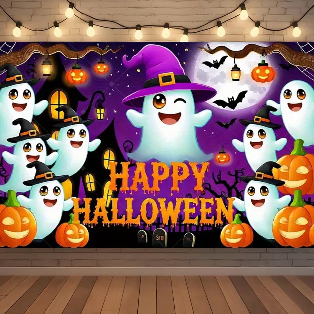 Happy Halloween Backdrop Neon Pumpkin Bat Skull Cemetery Photography Background Halloween Party Photo Booth Decor Banner Gift505