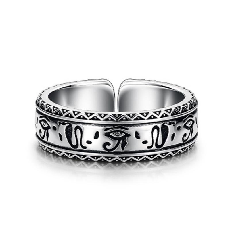 Мужское серебряное регулируемое кольцо Yin Taifei  Глаз Гора  - Модный и ретро-дизайн Open Adjustable Size