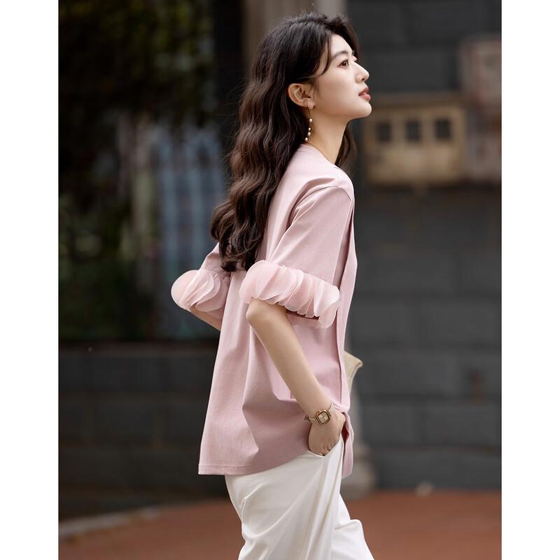 Demana Women s Comfort Stretch Lace Hem T-shirt S