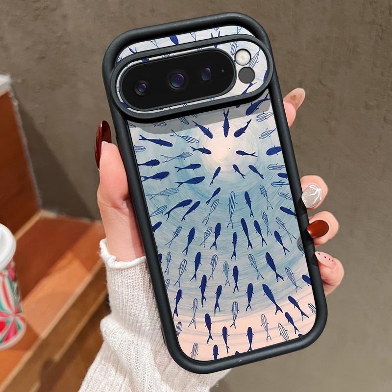 

Матовий м який чохол з принтом морського кита для Google Pixel 9 Pro XL 8 Pro 7A, протиударний TPU, захист об єктива, чохол для телефону Google Pixel 7A чорний/сірий