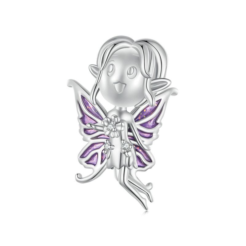 WOSTU Mystic Purple Series 925 Sterling Silver Butterfly Charms Elf Pendant Drop Zircon Moon Beads Fit DIY Bracelet Neckalce