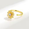 Adjustable Open Rotating Zircon Flower Ring For Women Elegant Temperament Finger Ring