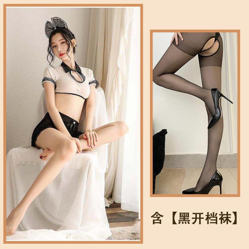 Sexy Lingerie Sexy Maid Student Uniform Open Door Free Large Size One-piece Pajamas Bed Lace Set