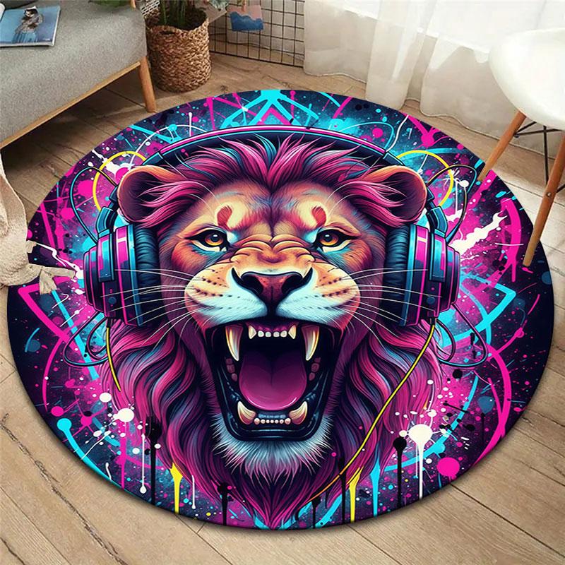 Animals Love Music Round Area Rug,Carpet Rug for Living Room Bedroom Sofa Playroom Decor,Non-slip Floor Mat