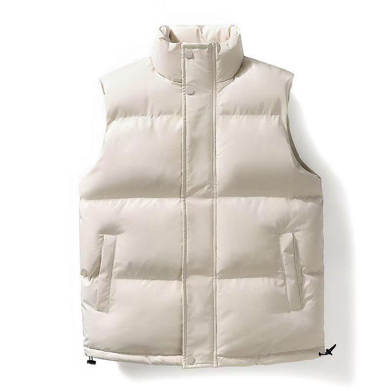 Men's Oversized Warm Solid Color Stand Collar Sleeveless Vest - Trendy Winter Outerwear