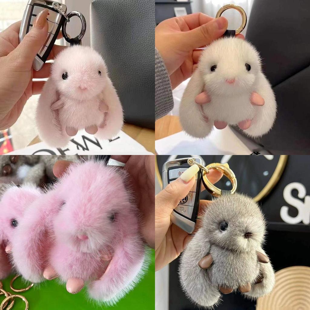 Plush Bunny Keychain With Animal Pattern For Car And Bag Decor Gift For Teens