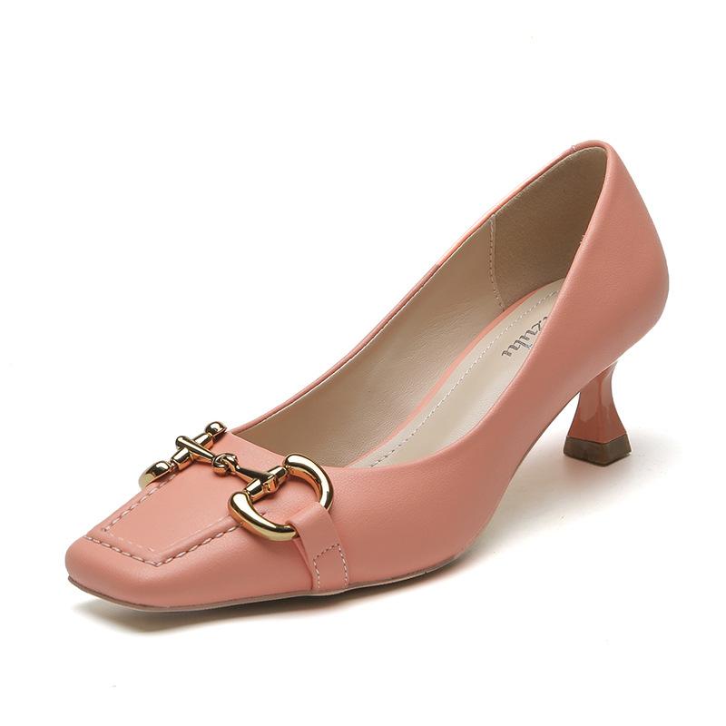 

French retro Internet celebrity horse buckle single shoes fashion square head Mary Jane women s shoes 2025 new commuter high heels 40 розовый