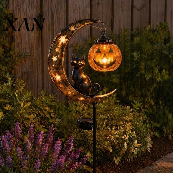Black Cat Halloween Solar Light Garden Stake Light, Soft Warm Jack-o-Lantern, Moon Flower Bed Lights Silhouette Outdoor Pathway Decor, Waterproof