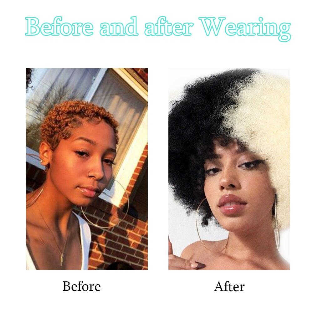 XINRAN Afro-Perücke für Damen, kurz, verworren, lockig, flauschig, Kunstfaser, kurz, halb schwarz, halb weiß, für den Alltag