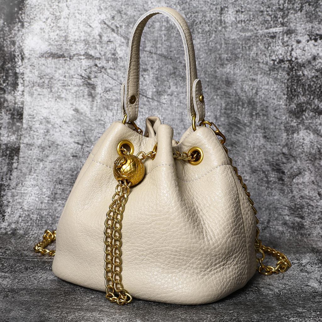 2026 Popular Vintage Fashion Chain Bag Women Genuine Leather Multi-Way Bucket Bag Compact Stylish Crossbody Shoulder Purse
