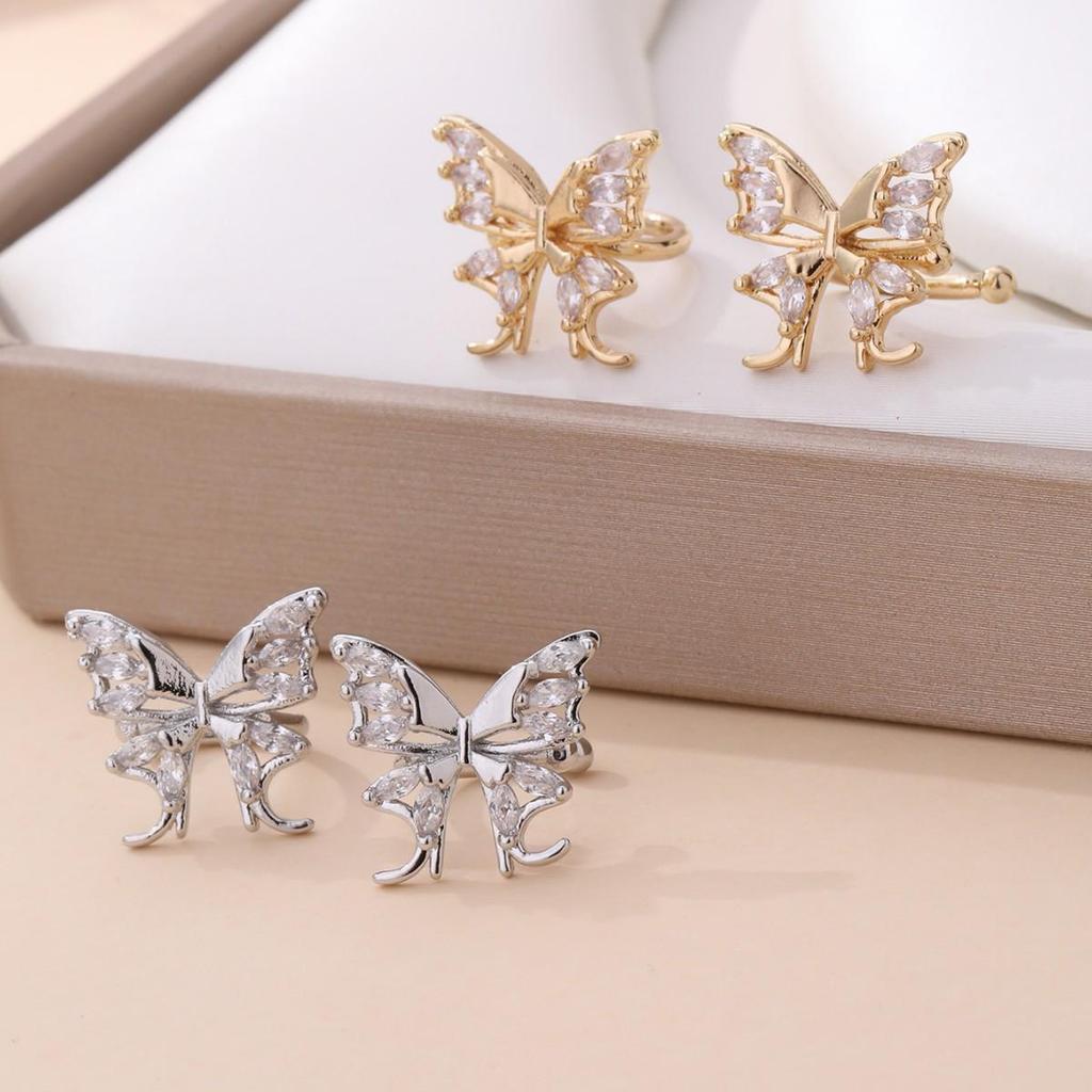 Elegant Butterfly Cubic Zirconia Ear Cuff - No Piercing, Light Luxury Fashion Jewelry