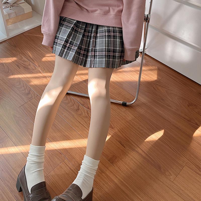Single-layer nude-effect leg tights for women, autumn and winter, fleece-lined, thick, flesh-colored, non-slip pantyhose