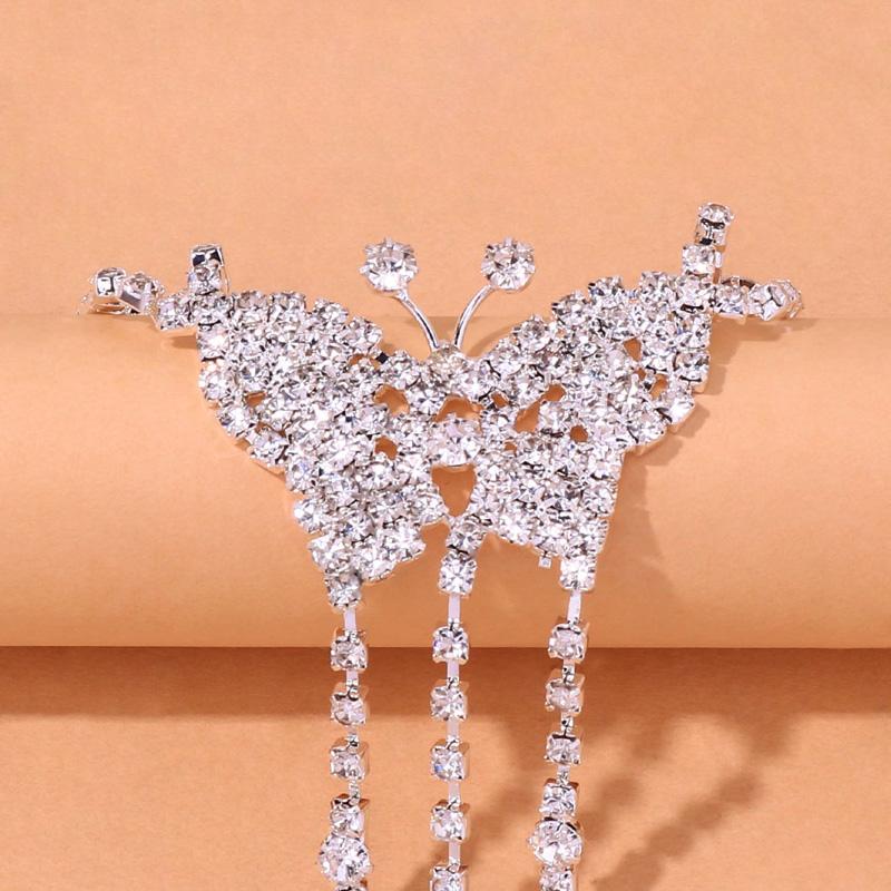 Stonefans Fashion Rhinestone Chain Big Butterlfy Anklet For Women Beach Finger Anklet Toe Chain Foot Jewelry Leg Bracelet Gift
