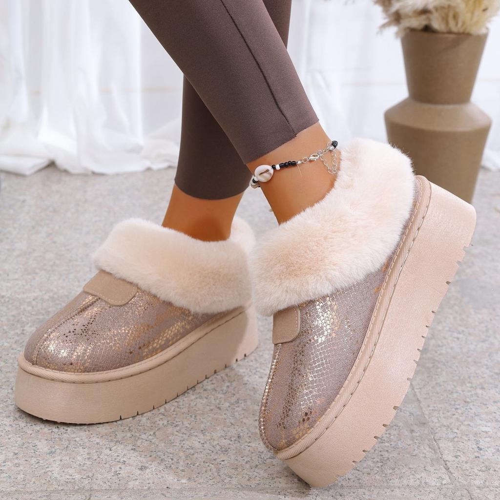 European and American short boots with integrated fur, women's thermal cotton shoes, flip shoes, winter boots, women's large size