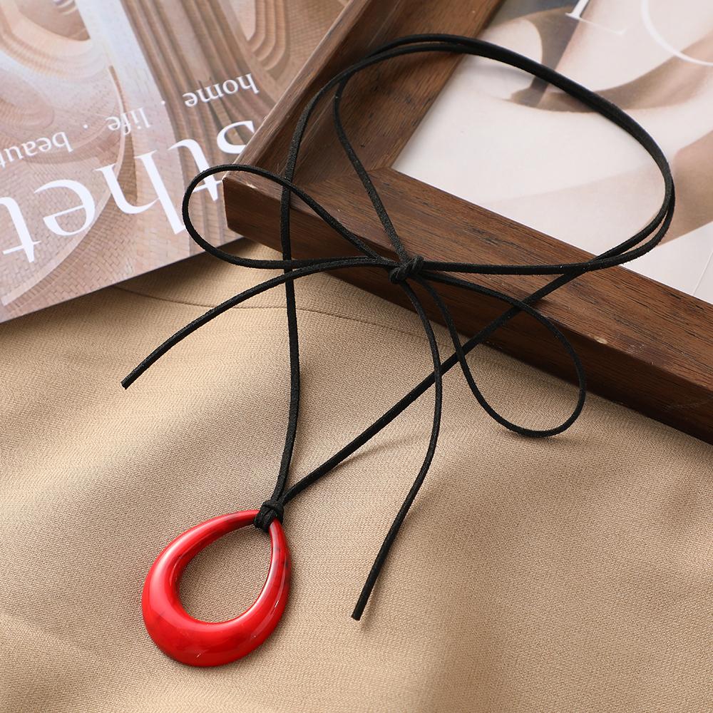 Diy T-Shirt Sweater Chain Vintage Water Drop Pendant Necklace Women Gothic Black Leather Wax Thread Rope Choker Necklace