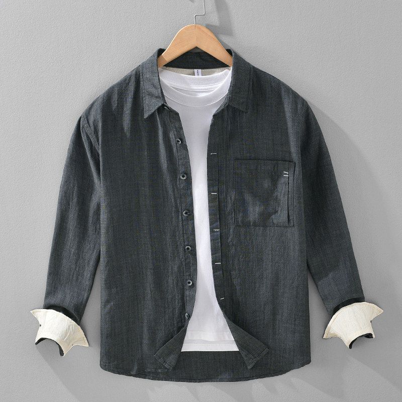 Men's Linen Long-Sleeve Shirt, Spring/Summer New Style, Breathable Tencel, High-End Casual Shirt Jacket, Trendy