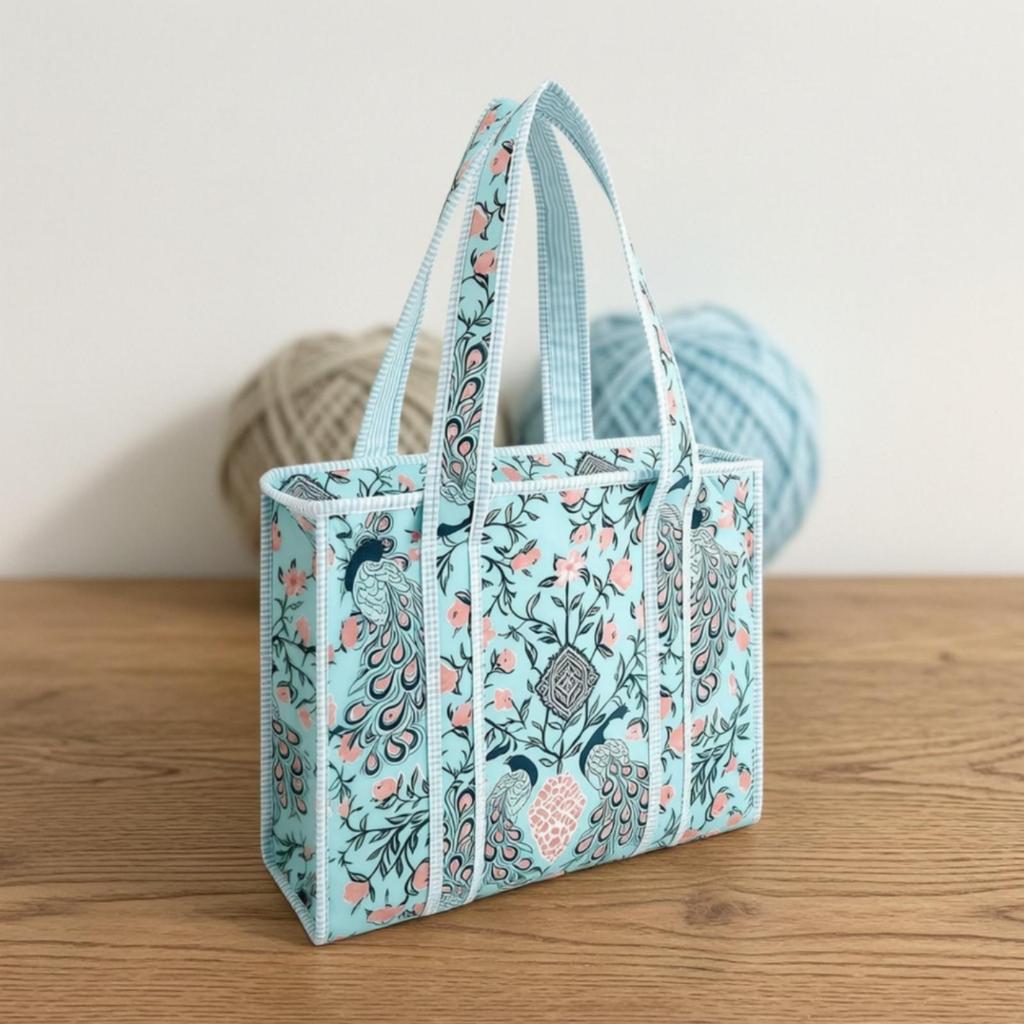 Floral Print Craft Storage Bag Portable Yarn Wide Opening for Studio
