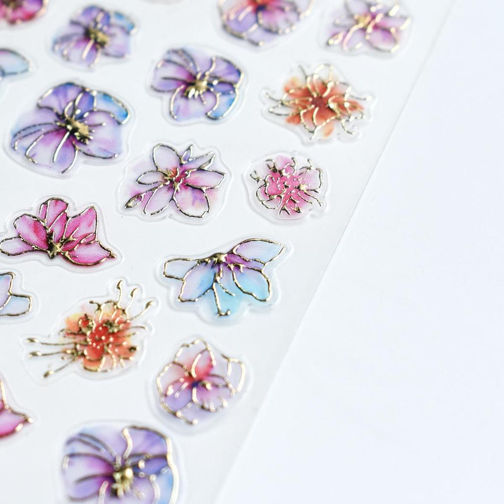 Fragrant Dreamy Purple-Gold Floral Embossed Nail Stickers
