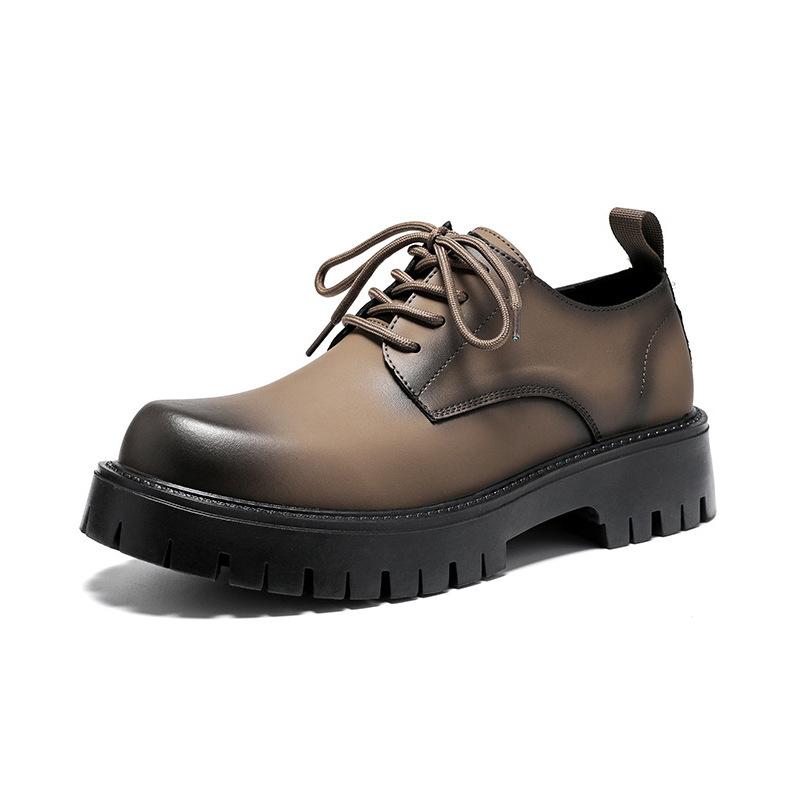 Leather Shoes Men's British Style Platform Casual Derby Shoes Dress Business Premium Wedding Black 4135-W