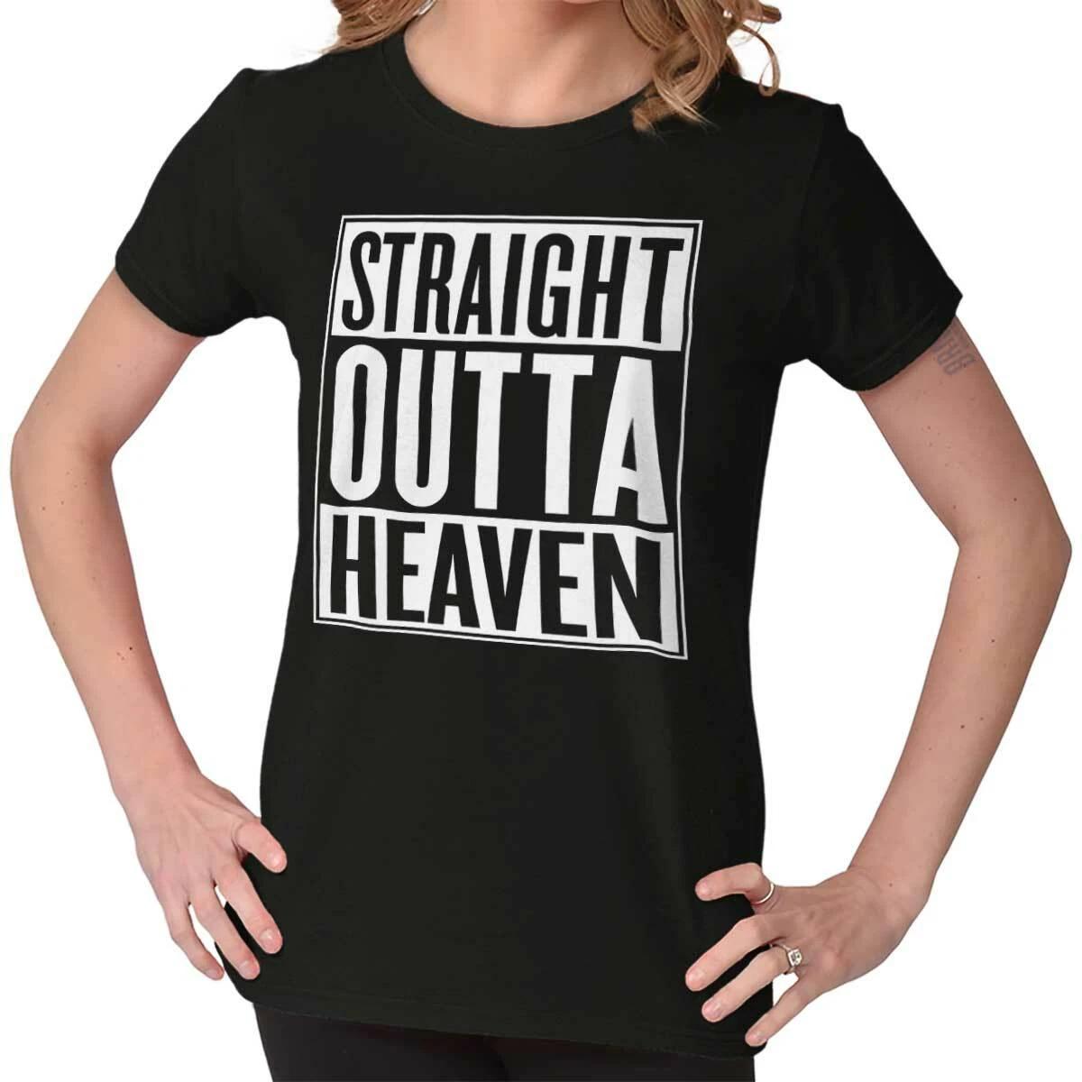 Christian Faith Straight Outta Heaven Funny Womens Top Junior Graphic Tee L