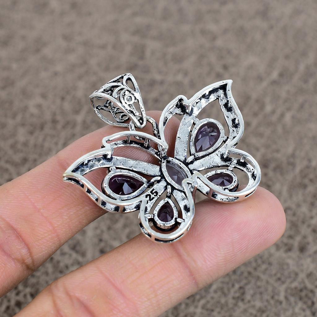 Amethyst Gemstone Handmade 925 Sterling Silver Jewelry Pendant 1.65" KKG-81