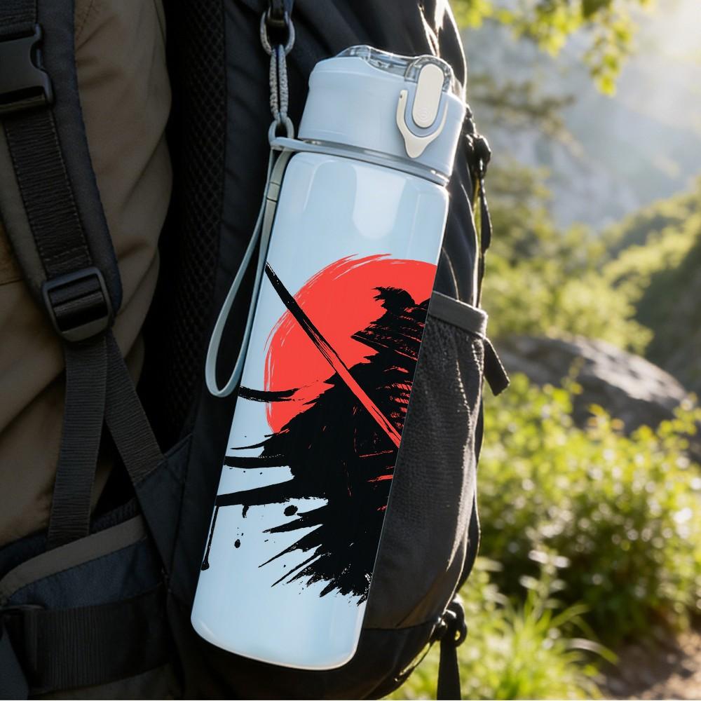 1PC Samurai Warrior Silhouette 750ml Color Plastic Sports Water Bottle Leakproof Flip Straw Lid Suitable for Sports Office Home Use