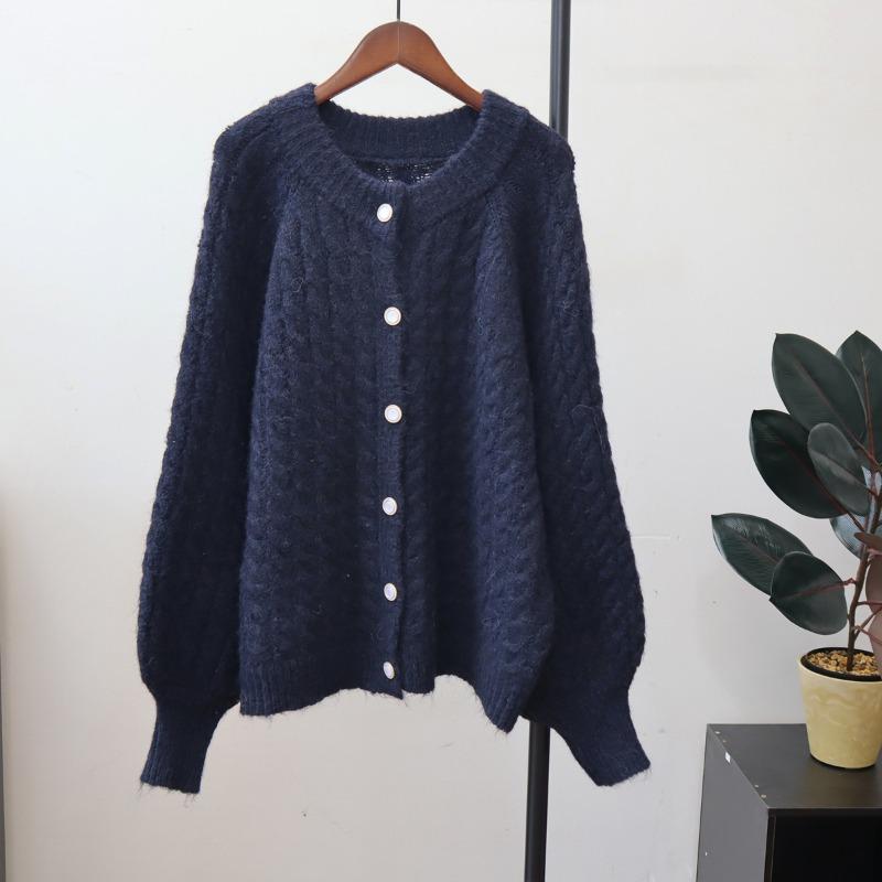 Loose and gentle wind soft waxy sweater jacket autumn and winter new twist crew neck lazy wind knitted cardigan
