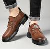 Autumn and winter new British style breathable casual shoes low top thick sole big head leather shoes soft sole