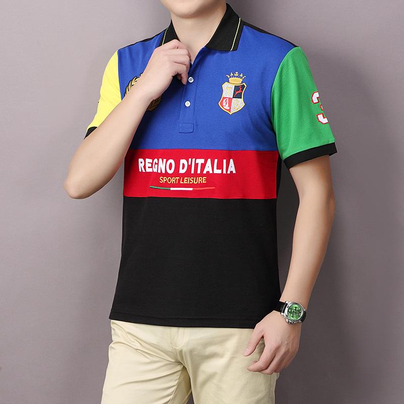 Men's Short Polo Shirt Preppy Style Royal Elite Noble Leisure Sports Embroidery Cotton Tops